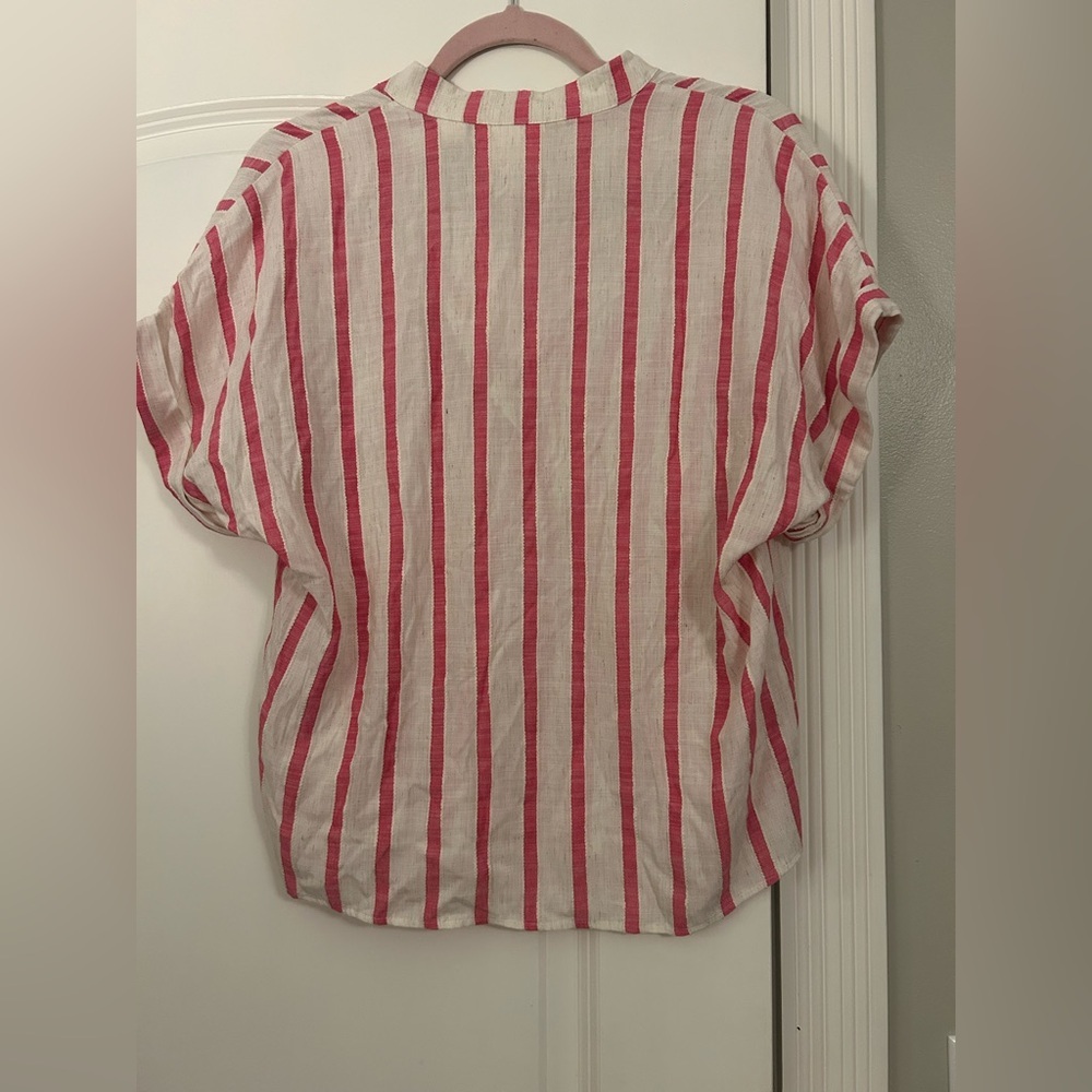 Anthropologie Maeve Amira Striped Linen Blend Top Ivory Pink - Picture 6 of 6